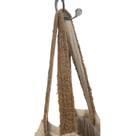 Free People Checkered Knit Tote Bag Cream Beige Lined W/ Scarf Matching Set - Picture 2 of 9